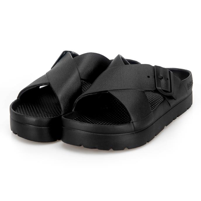 totes® SOLBOUNCE Ladies Cross Front Buckle Slider Black Extra Image 1